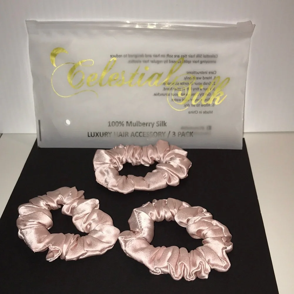 Celestial silk 100%mulberry silk set of three hair scrunchies NEW